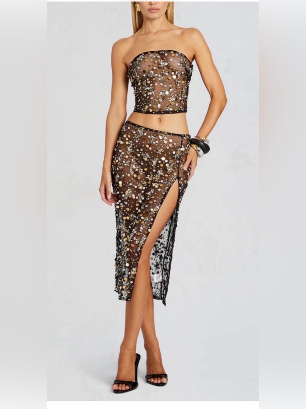 Retrofete MIRAGE EMBELLISHED SKIRT XS - Black & Gold - NWT